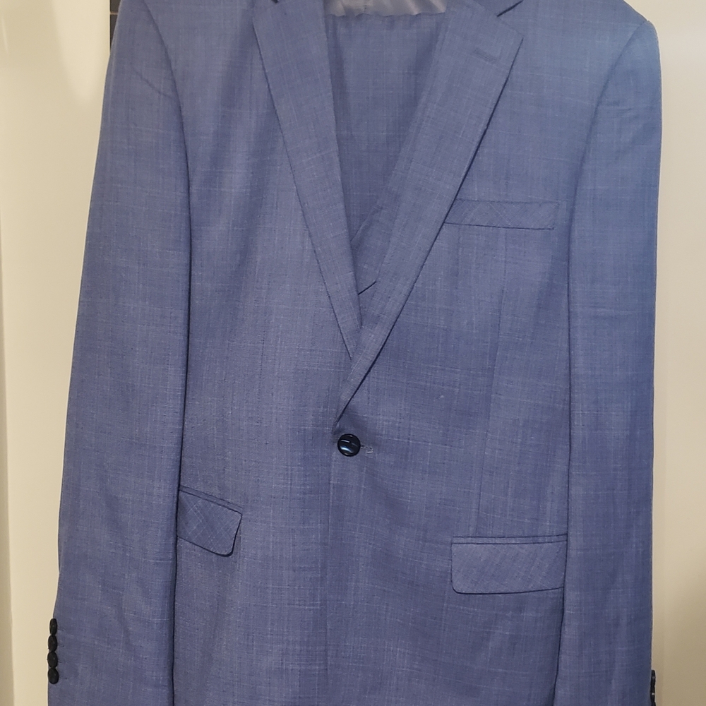 Blue Suit Jacket with Notched Lapel and Slim Fit